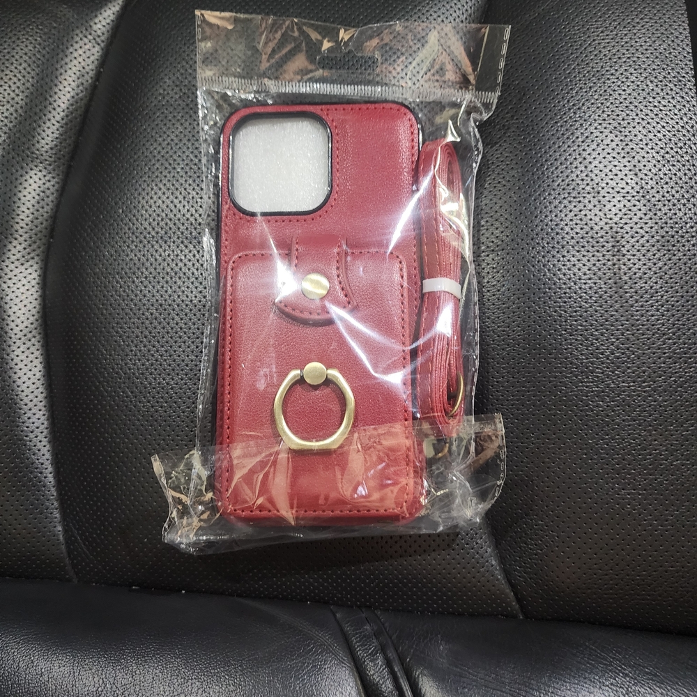 Red Leather Phone Case with Ring Holder